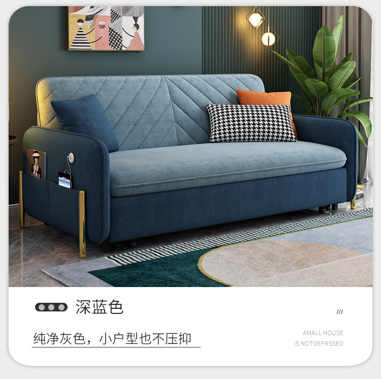 多功能抽拉沙发床 跨境阳台简易小户型可折叠绒布储物床可拆洗潮