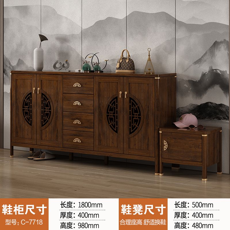 新中式鞋櫃家用門口入戶中式大容量多功能進門口實木色玄關櫃一體