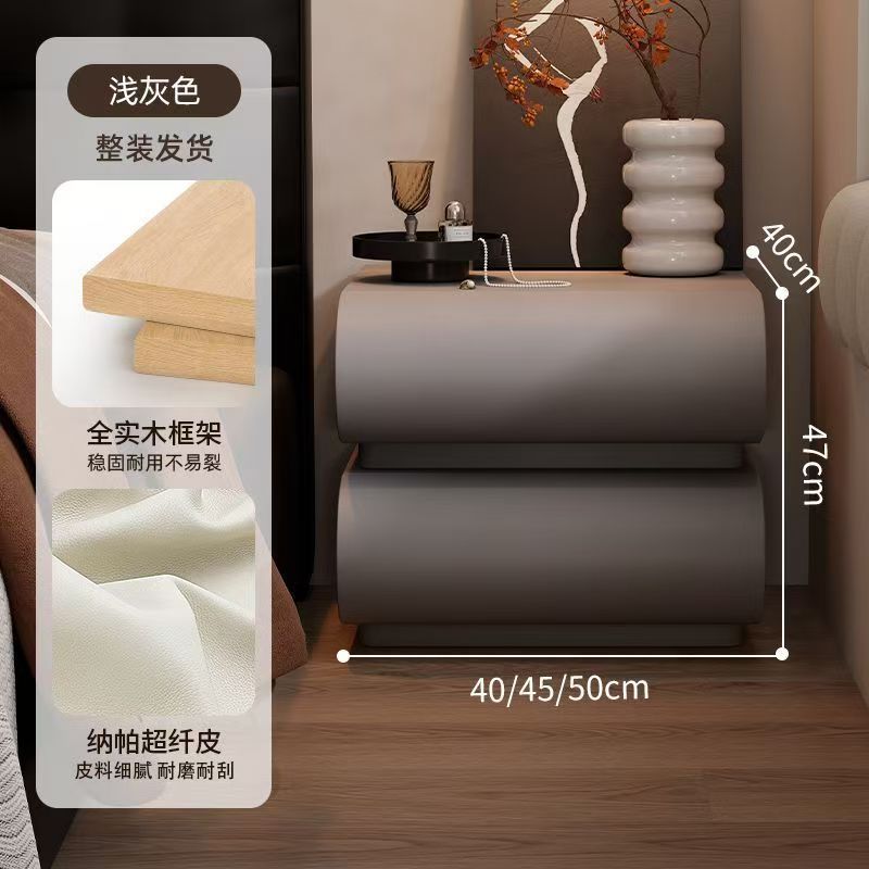 網紅奶油風全實木牀頭櫃臥室家用牀邊櫃2025新款意式牀頭櫃收納櫃