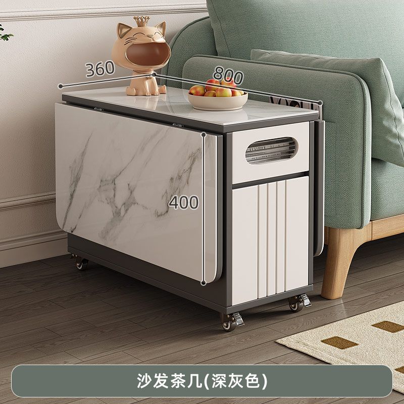 沙发边几角几边柜折叠茶几岩板餐桌两用客厅多功能小推车移动茶台