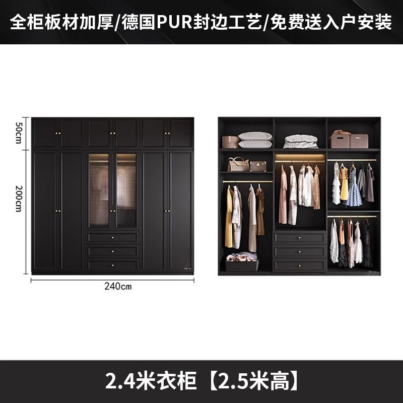 中古风衣柜黑色柜子衣柜家用卧室小户型现代简约边柜顶柜现货美式