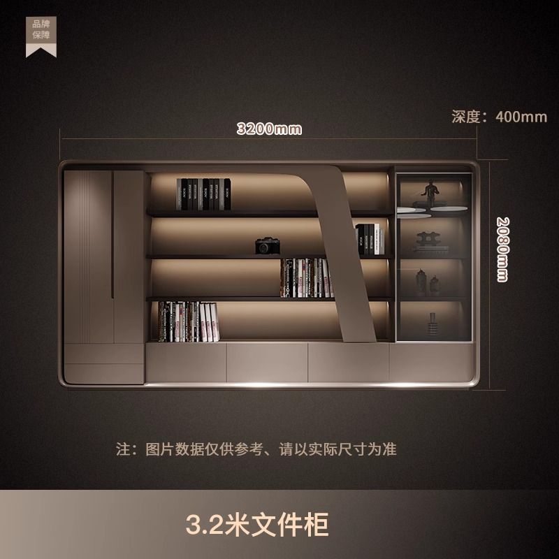 办公室老板办公桌背景柜文件柜木质展示书柜灯带设计靠墙落地柜子