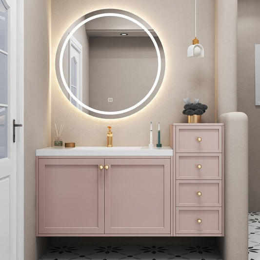 高低橡木法式中古風浴室櫃陶瓷一體盆洗手盆櫃組合洗臉盆櫃洗漱臺