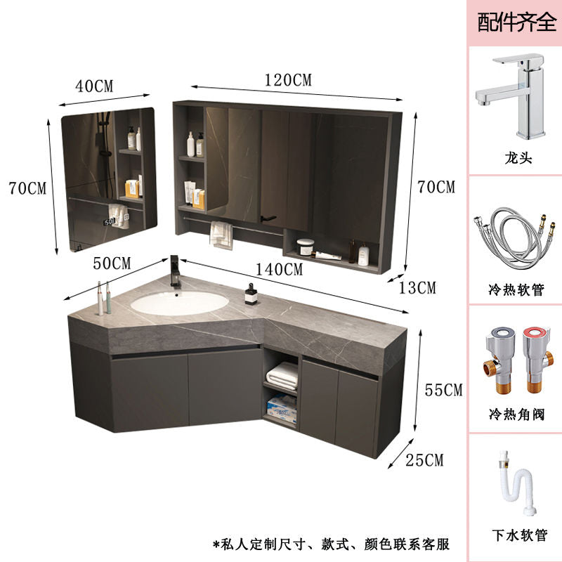 轻奢岩板三角浴室柜定制小户型形转角直角实木陶瓷盆卫生间洗手台