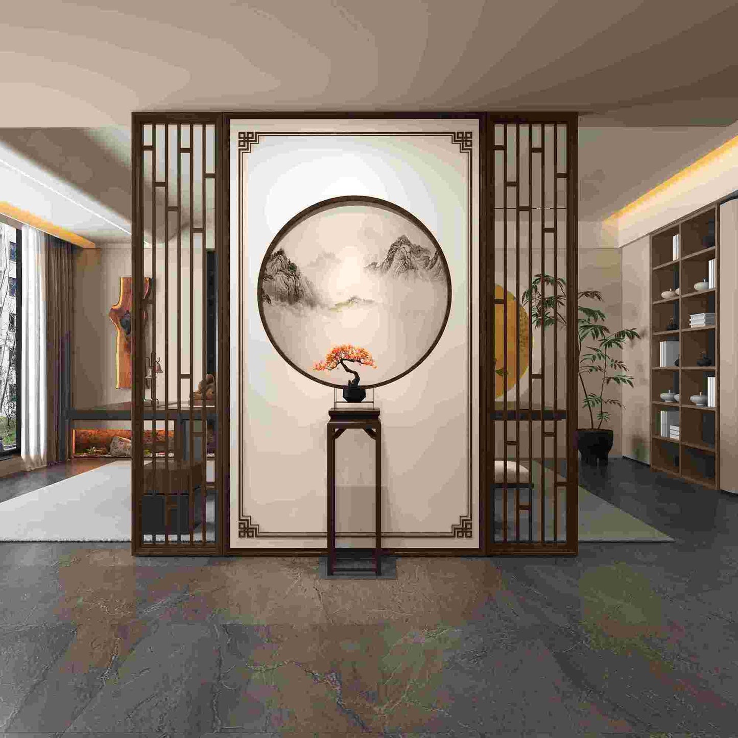 新中式實木屏風隔斷客廳玄關裝飾隔斷牆餐廳酒店背景牆格柵定製