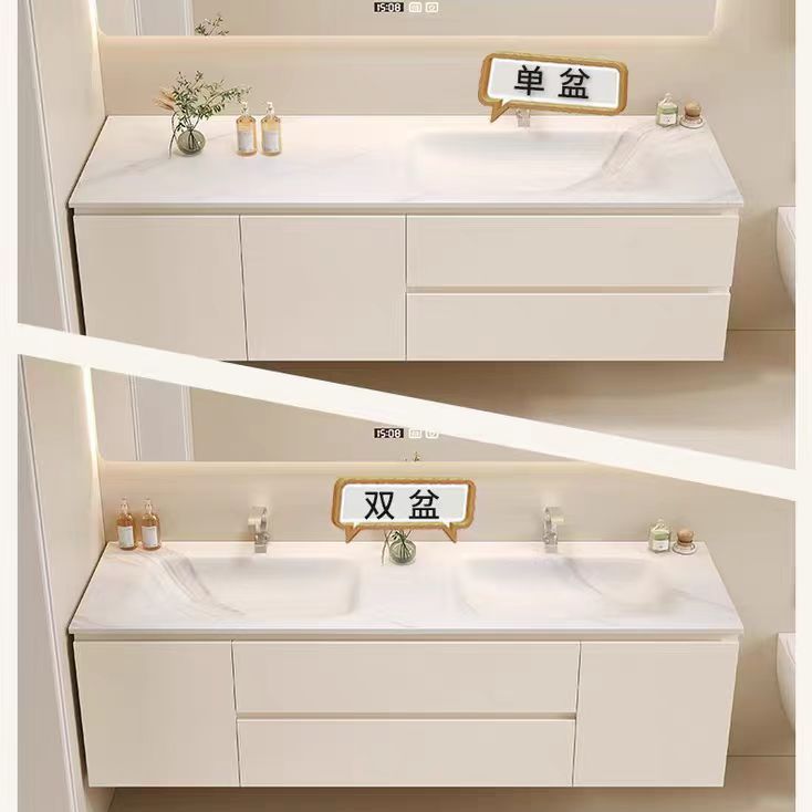 定製巖板熱彎一體盆雙盆浴室櫃智能鏡衛生間洗漱臺洗手盆洗臉盆櫃