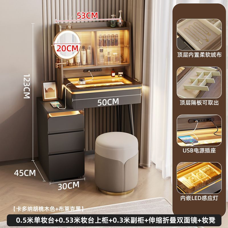法式中古風梳妝檯小戶型化妝桌子牀頭櫃多功能收納伸縮化妝桌子