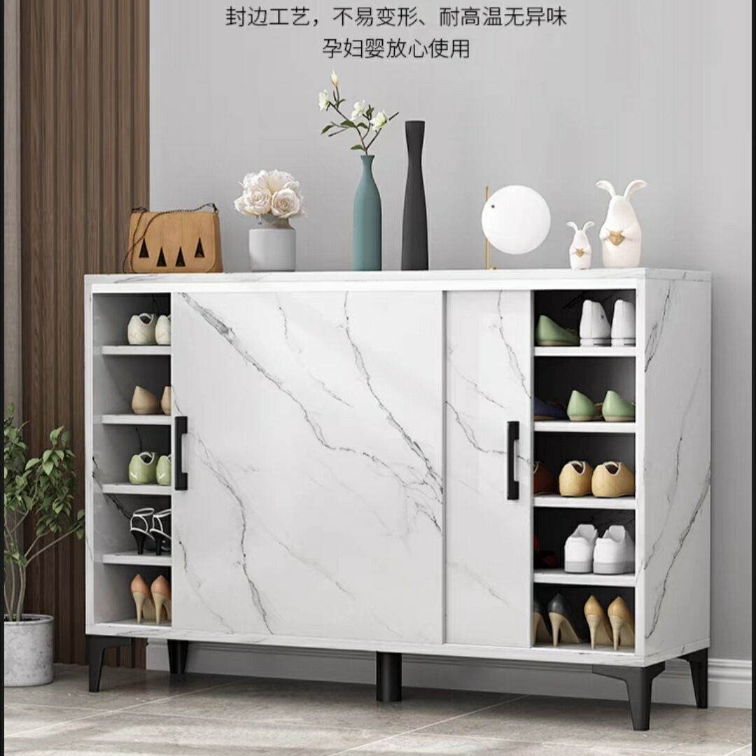轻奢仿大理石鞋柜推拉移门鞋架家用门口门厅玄关收纳大容量省空间