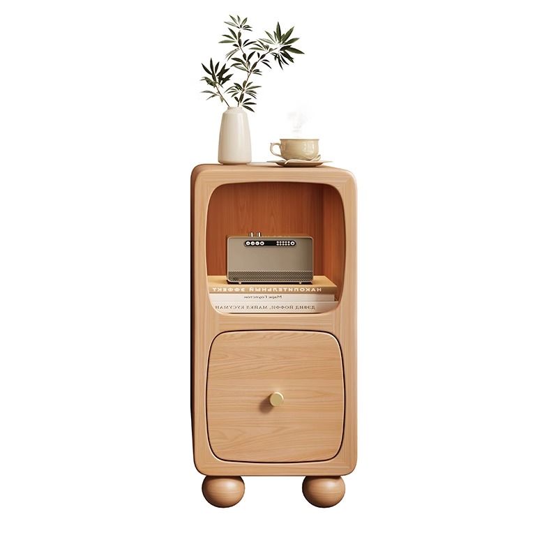 全實木夾縫牀頭櫃簡約現代家用臥室帶燈牀邊櫃無線充電小型窄櫃子