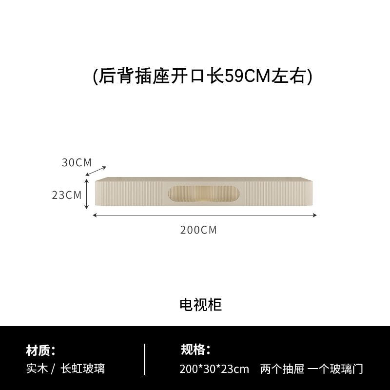 奶油風懸空電視櫃白色現代簡約實木小戶型懸掛式懸浮茶几電視機櫃