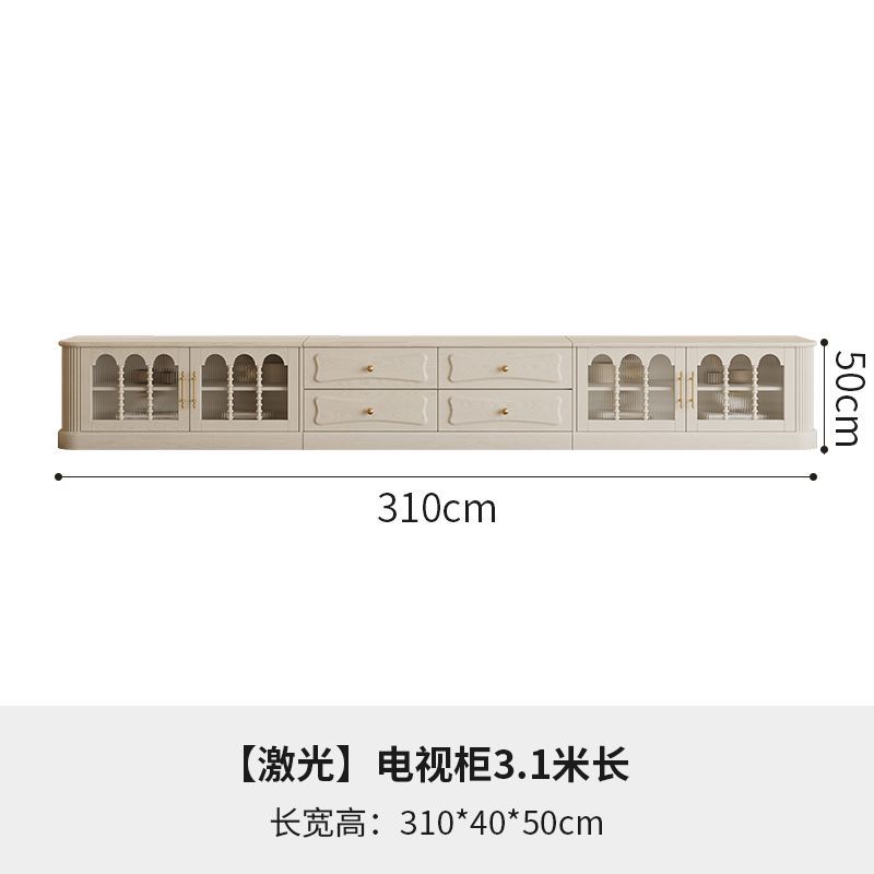 法式复古全实木奶油风电视柜客厅小户型收纳储物柜一体美式置物柜