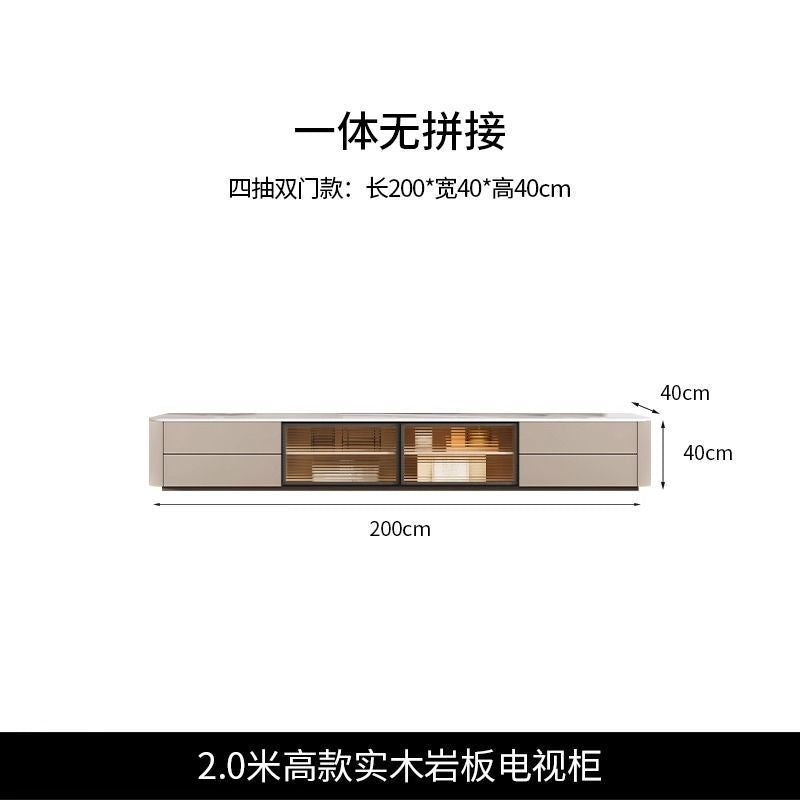 實木落地高款電視櫃法式輕奢高級感巖板地臺新款現代簡約客廳地櫃