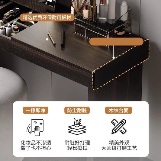 意式翻蓋梳妝檯鬥櫃一體臥室簡約現代化妝桌收納櫃牀頭尾帶指紋鎖