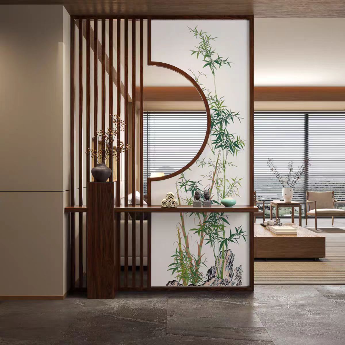 實木屏風隔斷宋代美學格柵鏤空頂天立地遮擋茶室客廳中式頂天立地
