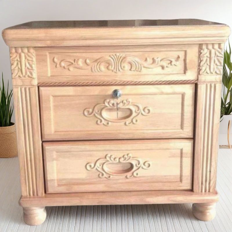 中式復古整裝帶鎖雕花實木新款牀頭櫃簡約臥室牀邊儲物櫃家用收納