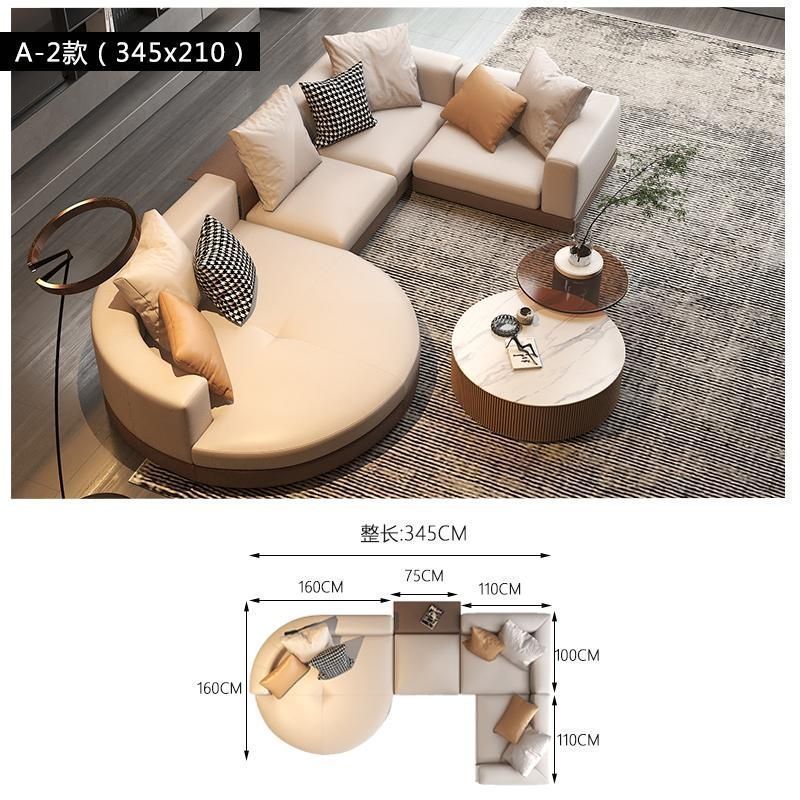 意式極簡康納利皮布藝沙發輕奢客廳大戶型大平層別墅圓型異形沙發
