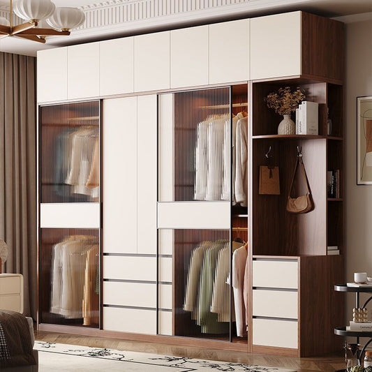 中古風推拉門衣櫃小戶型家用臥室儲物櫃移門ENF級18mm歐松板衣櫥