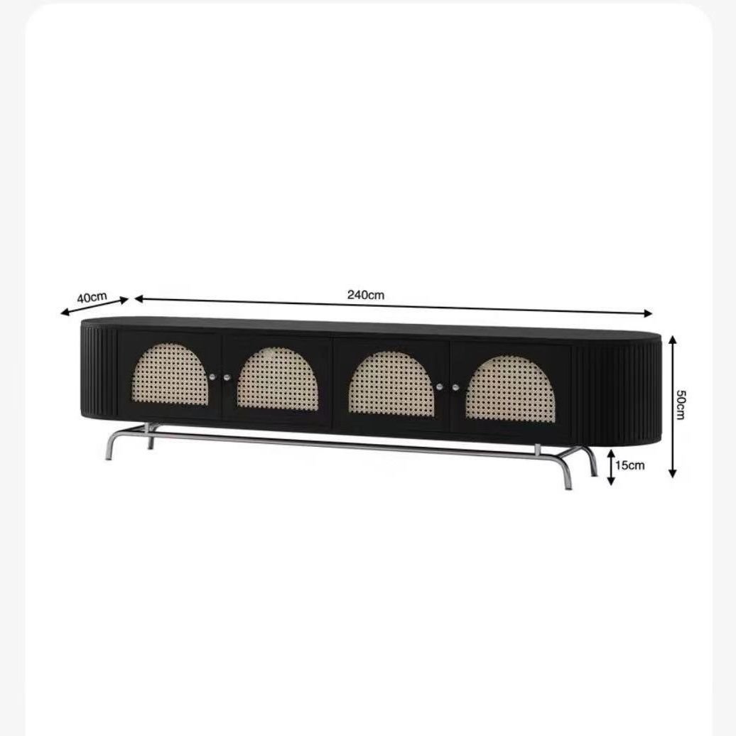 實木藤編茶几電視櫃復古小戶型客廳法式組合電視機儲物櫃落地家用