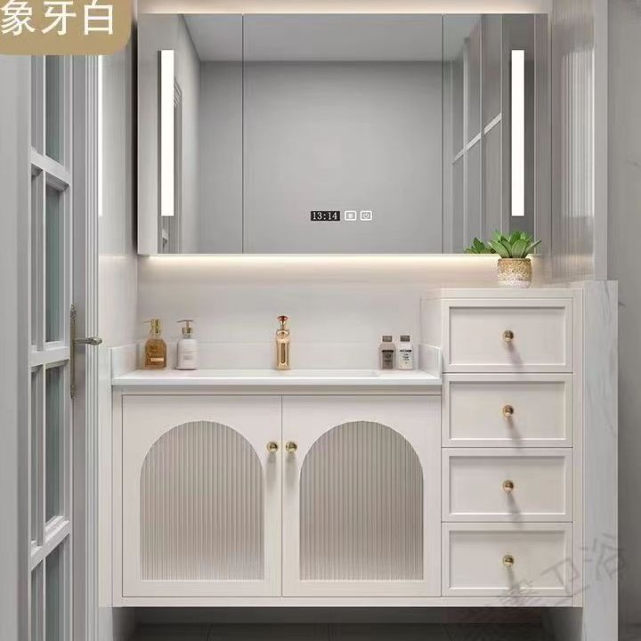 法式橡木浴室柜陶瓷组合一体美式岩板洗漱洗手盆卫生间卫浴洗脸盆