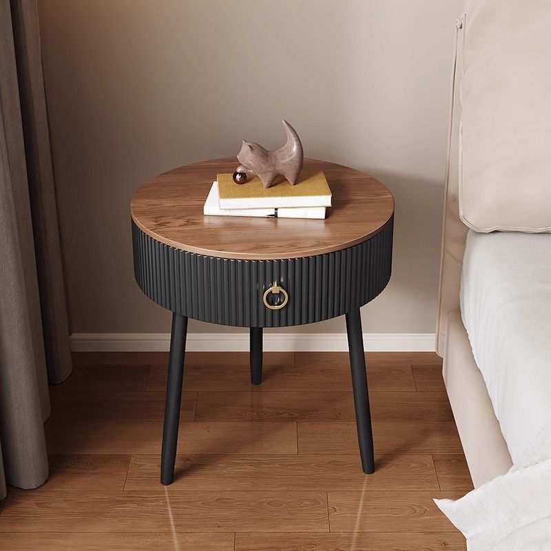 中古風創意邊幾客廳簡約圓形家用臥室牀頭櫃新款帶抽屜儲物置物架