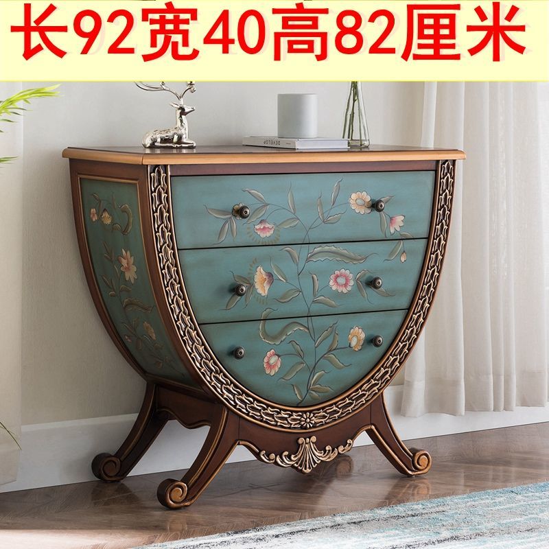 欧式玄关柜台美式斗柜彩绘实木装饰柜走廊柜复古收纳柜子家具整装