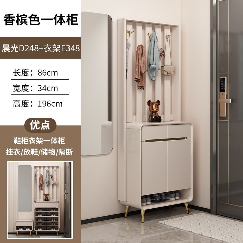 2025新款鞋柜挂衣架斗柜一体储物柜靠墙衣帽架简约奶油多层大容量