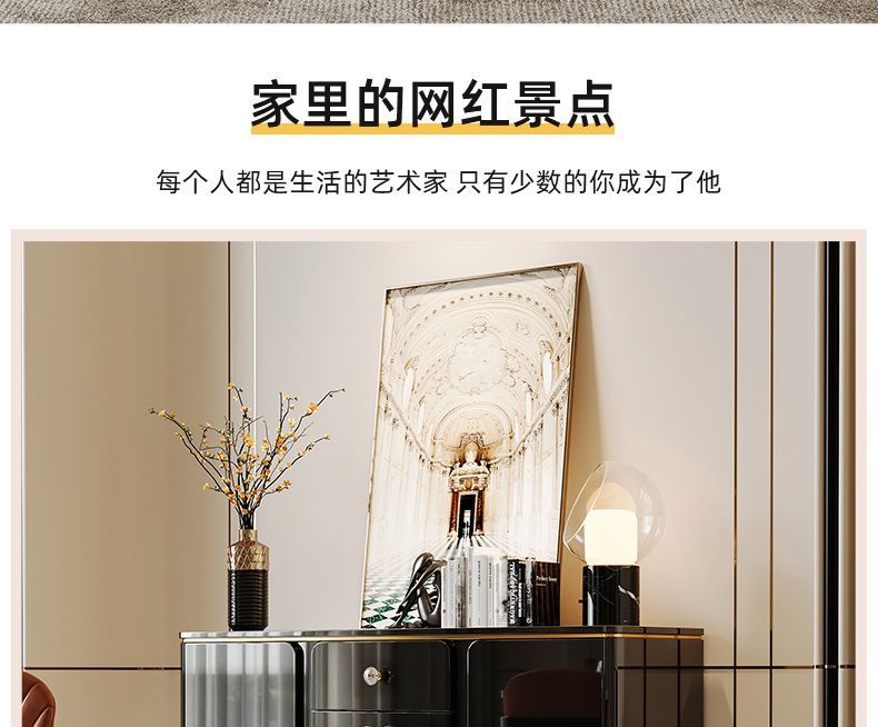 意式輕奢極簡餐邊櫃客廳現代簡約茶水櫃一體靠牆黑色儲物歺餐邊櫃