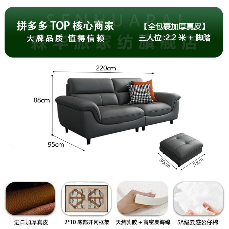 森华派真皮沙发客厅大小户型北欧现代简约轻奢三人位直排铁艺沙发
