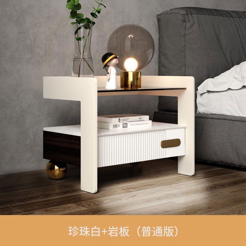 輕奢智能牀頭櫃巖板無線充電牀前櫃多功能感應燈簡約收納牀邊櫃