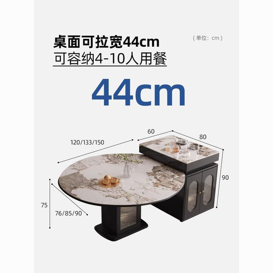 法式岛台餐桌一体家用伸缩极简岩板中岛台厨房靠墙中古风岛台圆桌