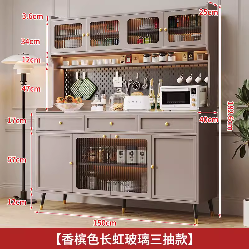 岩板餐边柜实木意式现代简约一体靠墙收纳储物柜厨房橱柜茶水柜子