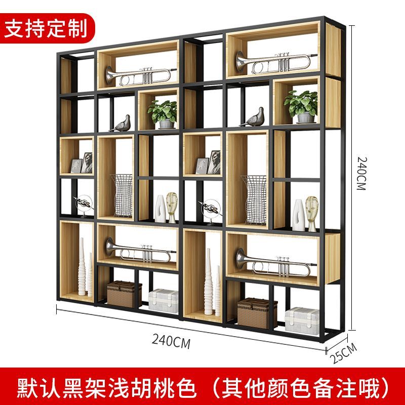 美式铁艺置物架落地屏风隔断客厅实木书架办公室多层展示架收纳架