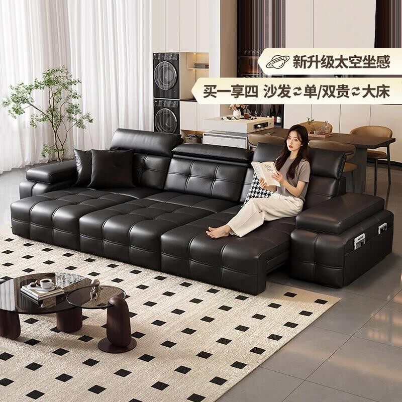 勞倫斯電動沙發意式輕奢靠牆中位翻蓋多功能小戶型伸縮真皮沙發牀