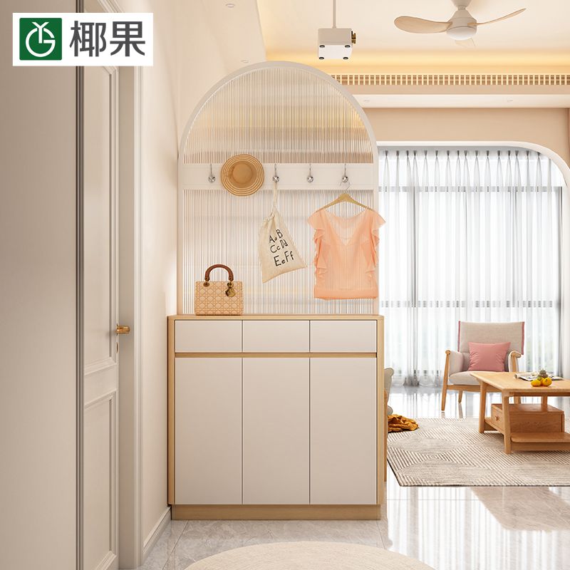 奶油風入戶正對門圓弧玄關櫃鞋櫃家用門口客廳遮擋玻璃屏風隔斷櫃
