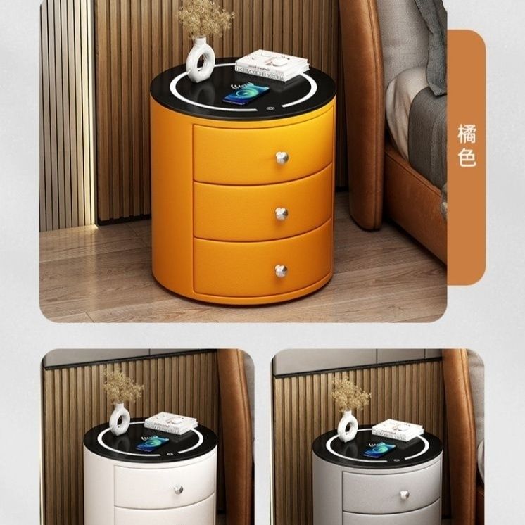 簡約輕奢圓形牀頭櫃意式客廳實木網紅智能牀邊櫃臥室家用抖音