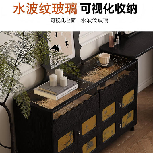 新款法式中古全實木梳妝檯家用臥室小戶型儲物書桌化妝桌一體櫃