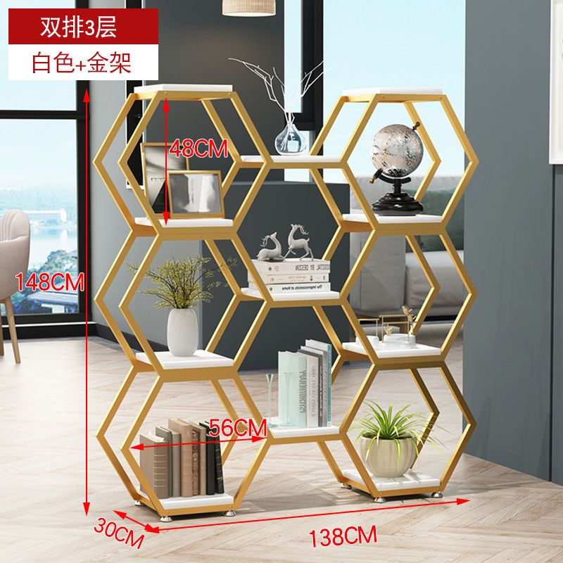 铁艺隔断置物架创意六边形组合架办公室屏风落地式多层书架博古架