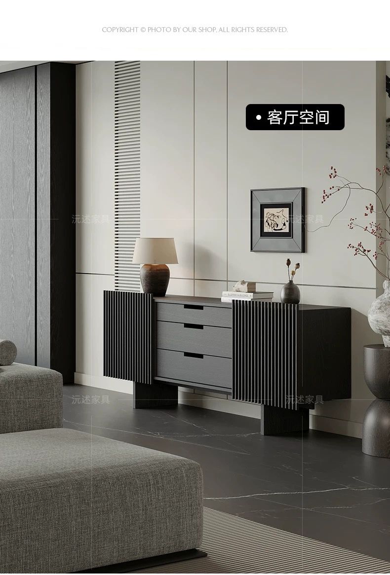 現代簡約餐邊櫃客廳置物櫃高級感餐廳意式復古靠牆實木矮櫃儲物櫃