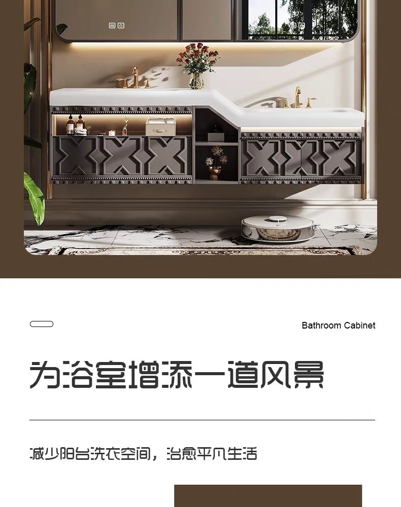 橡木雙盆法式復古浴室櫃組合衛生間子母高低櫃洗漱臺洗手盆可麗耐