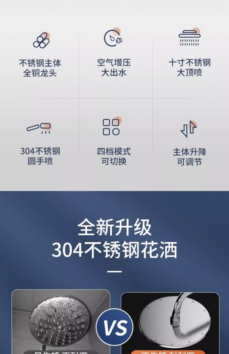 高品質304不鏽鋼德國進口淋浴花灑套裝家用增壓恆溫噴頭洗浴用品