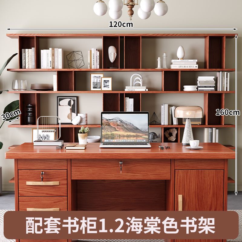 生態板全實木書桌學生電腦桌臥室寫字檯帶抽屜辦公桌家用現代簡約