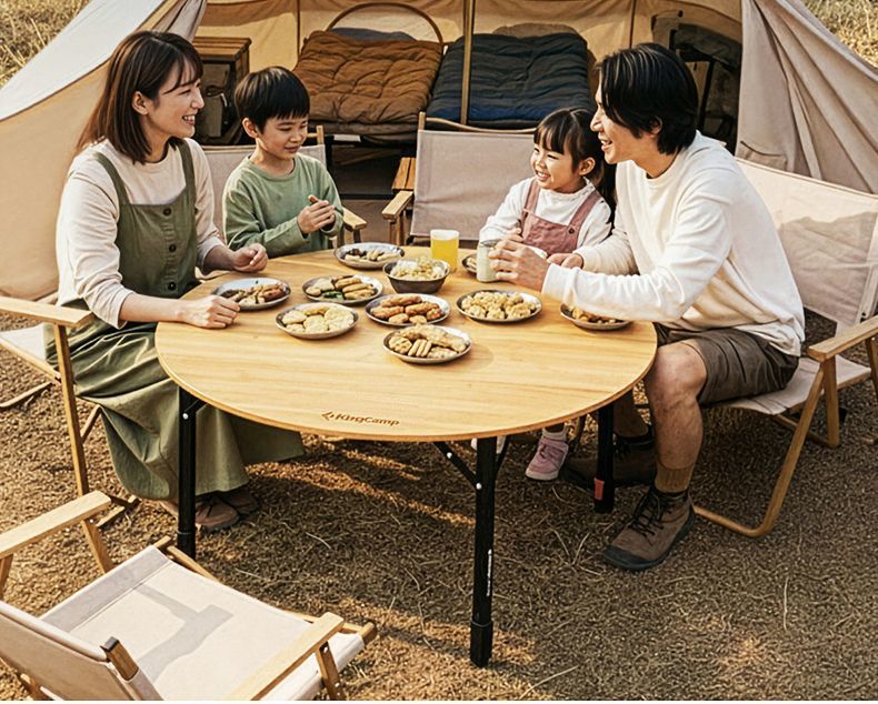 [KingCamp]竹影戶外露營摺疊桌露營野餐桌可視化升降竹面圓桌便攜桌