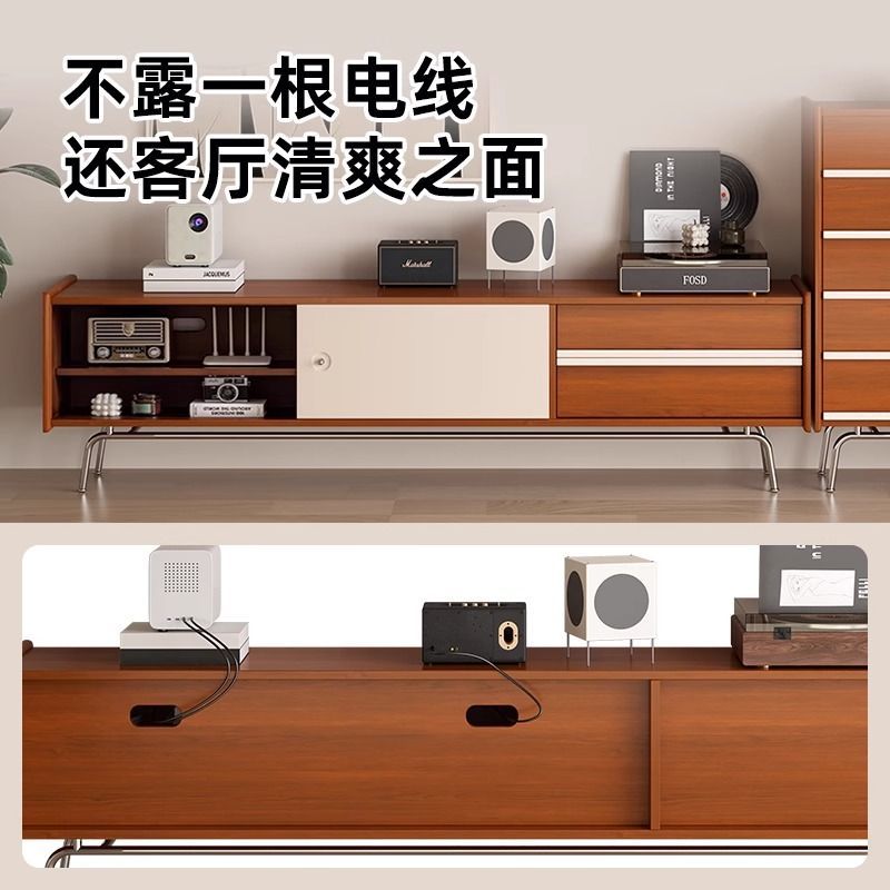 中古風實木電視櫃北歐客廳家用收納小戶型現代簡約置物電視機櫃