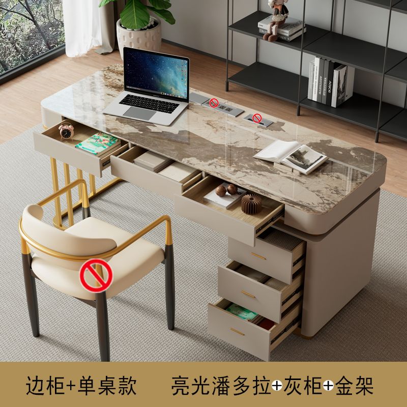 意式輕奢高端巖板書桌書椅家用現代簡約小戶型北歐辦公寫字電腦桌