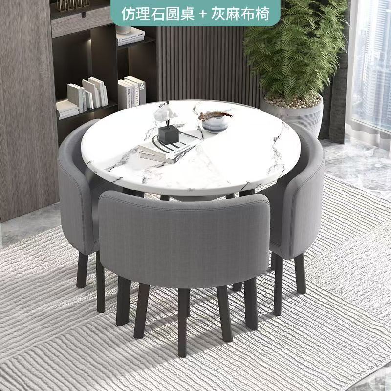 家用收纳小户型餐桌洽谈桌椅接待简约餐桌椅组合圆桌可收纳餐桌