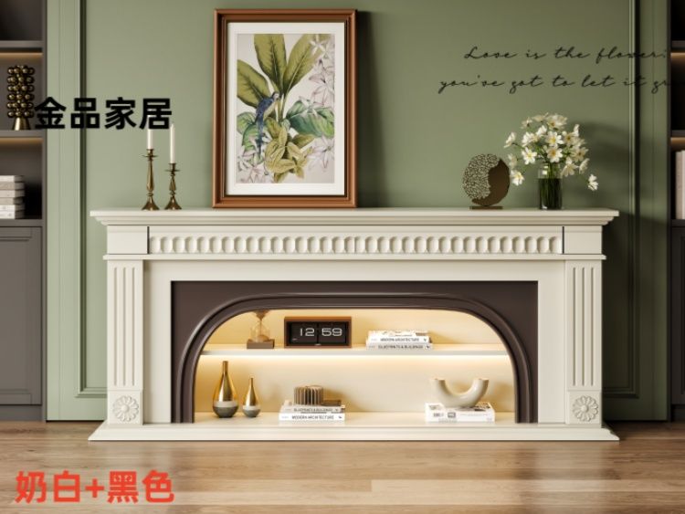 美式實木壁爐架客廳玄關櫃裝飾電視櫃法式奶油風大尺寸壁爐櫃定製