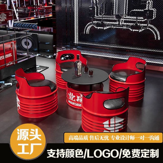工业风沙发商用创意酒吧健身房油桶桌椅咖啡厅奶茶店洽谈桌椅组合