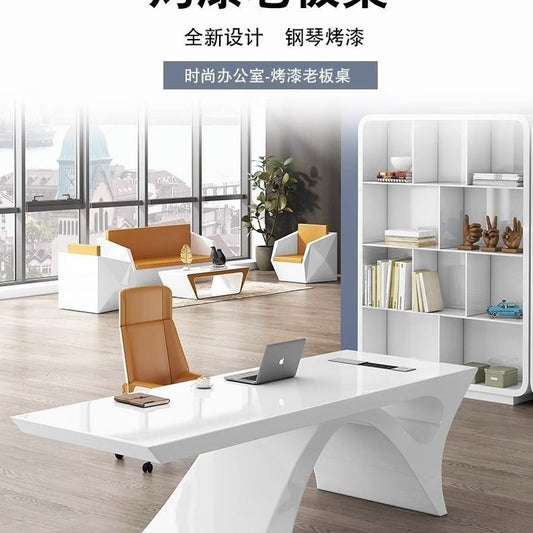 高檔白色大班臺老闆桌桌椅總裁簡約現代主管經理創意時尚辦公桌