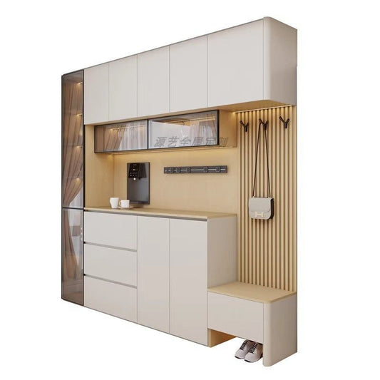 定製C字餐邊櫃酒櫃客廳鞋櫃一體櫃組合儲物櫃大容量圓弧邊餐廳櫃