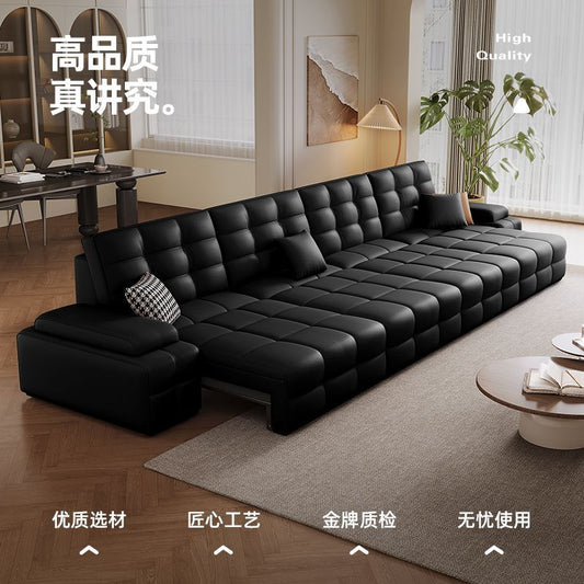 劳伦斯真皮电动沙发床功能客厅直排三人位新款黑色可伸缩一体两用